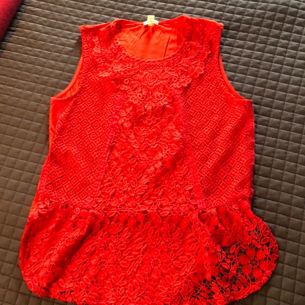 Unlined lace front, solid back peplum top